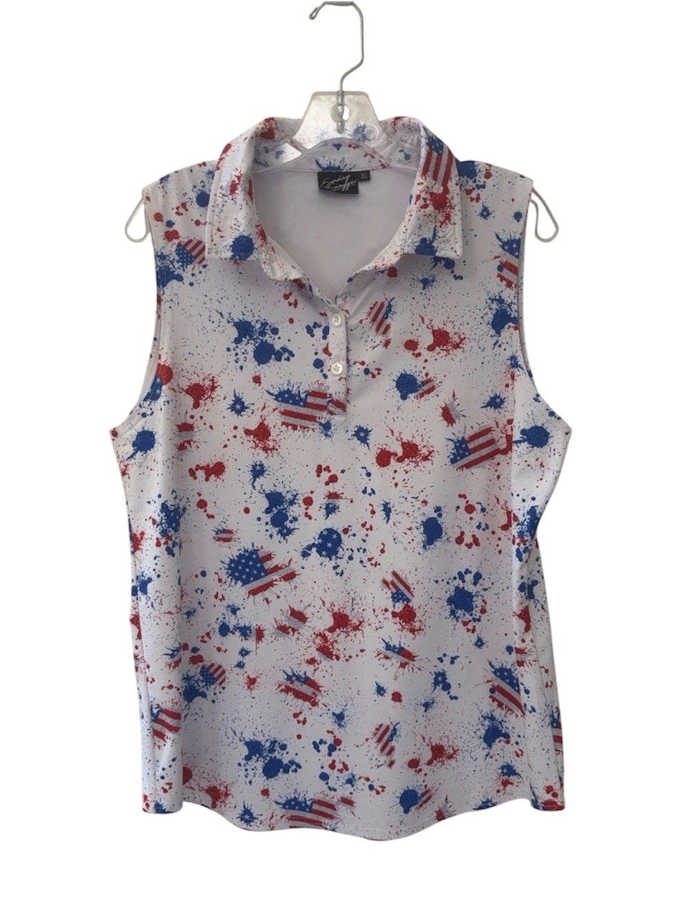 Sunday Swagger Red, White & Blue Print Sleeveless Polo Tank Top Size XL